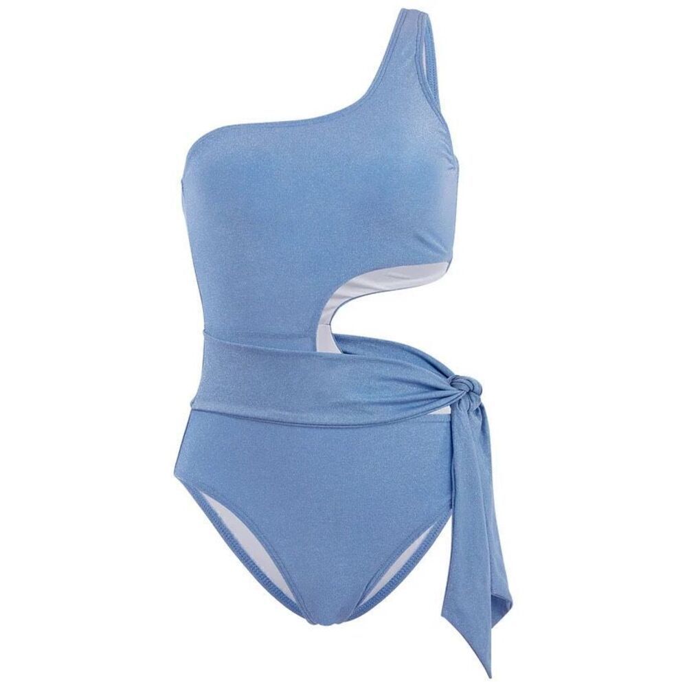 VENUS One-Shoulder Cutout One-Piece Swimsuit in Light Blue